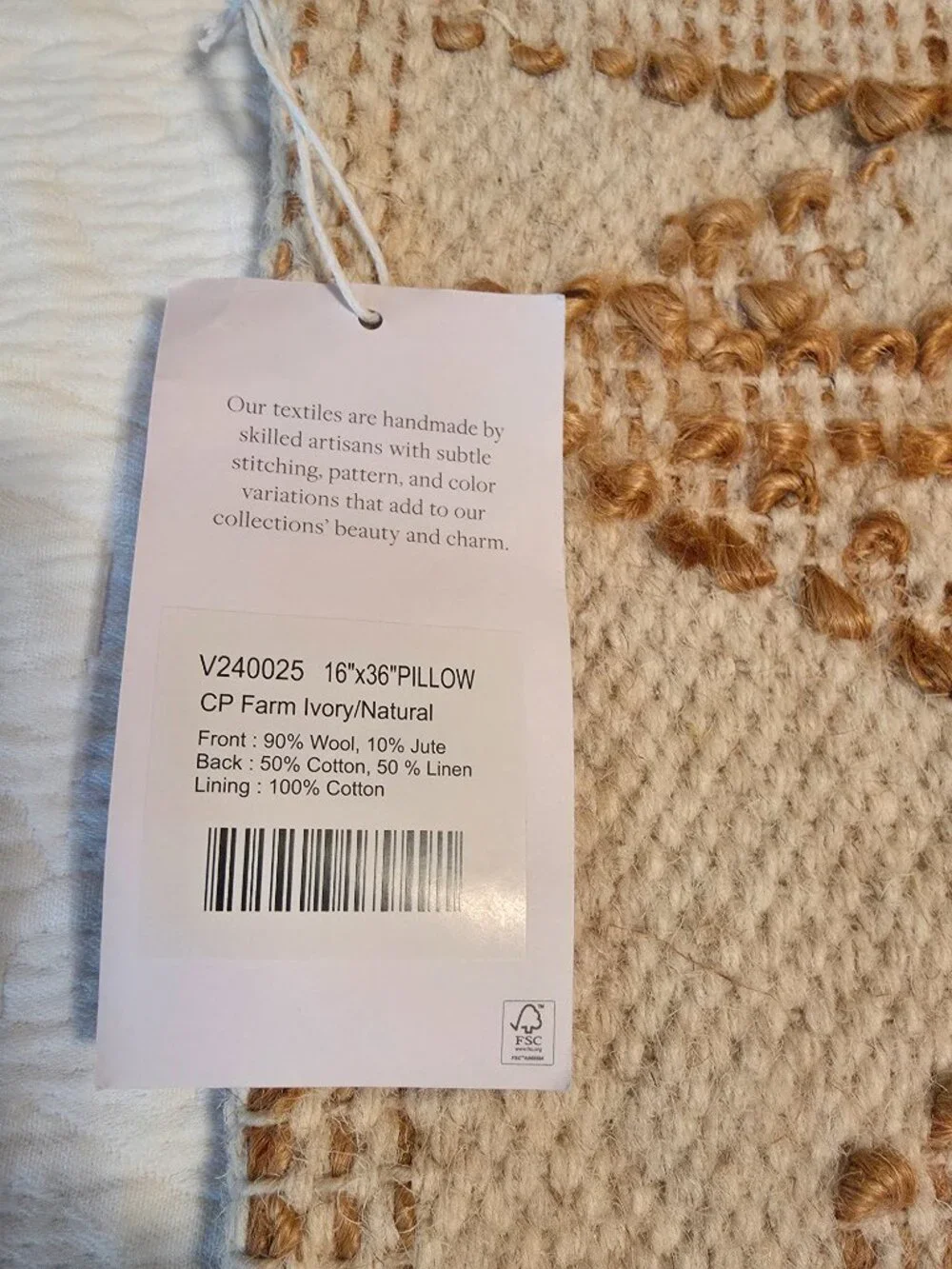 Pottery Barn Villa by Classic Home Catarine Handwoven Lumbar Pillow Cover 16x36